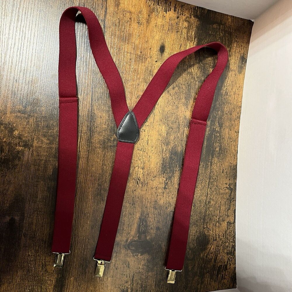 Suspenders‎ Men’s Solid Burgundy Black X-Back Clip Elastic Grandpa Core Dad